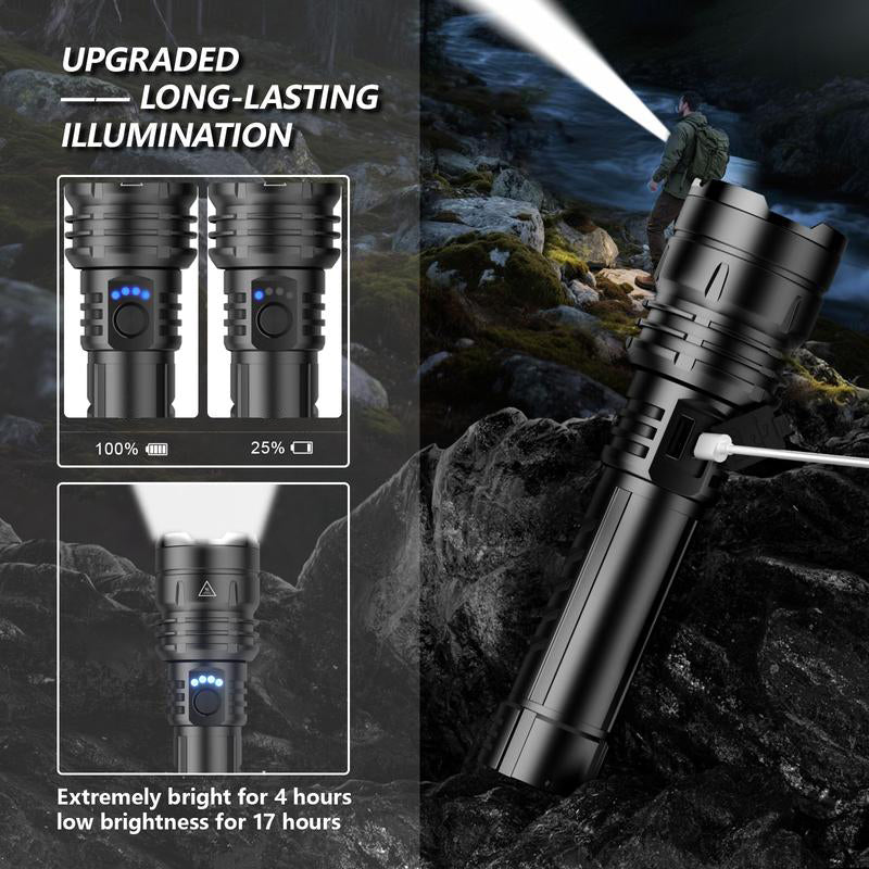 1376 LED Flashlight โ High Lumen Rechargeable Torch with Fire-Gathering Lens
