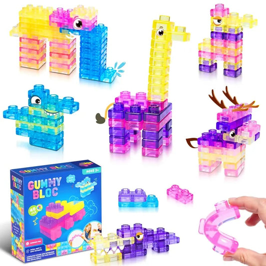 🧩GUMMY BLOC: 40-Piece Montessori Sensory Building Soft Blocks (BPA-Free & Non-Toxic Soft Silicone)