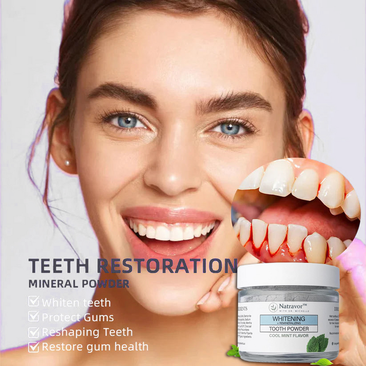 Natravor™Remineralizing & Whitening Tooth Powder Cool Mint | Fluoride-Free Hydroxyapatite Formula | Supports Enamel Strength and Natural Whitening