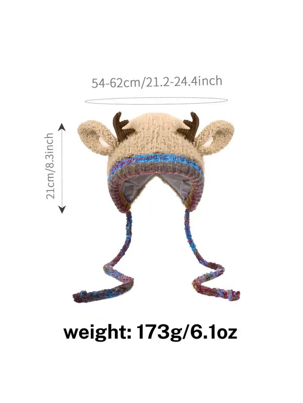 Festive Christmas Antler Knit Hat – Warm, Windproof & One Size Fits All