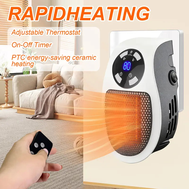 Wall Outlet Space Heater, 450W Plug in Electric Heater with Adjustable Thermostat