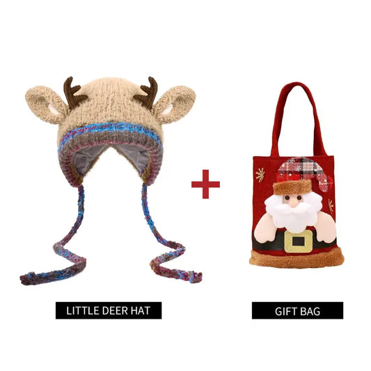 Festive Christmas Antler Knit Hat – Warm, Windproof & One Size Fits All