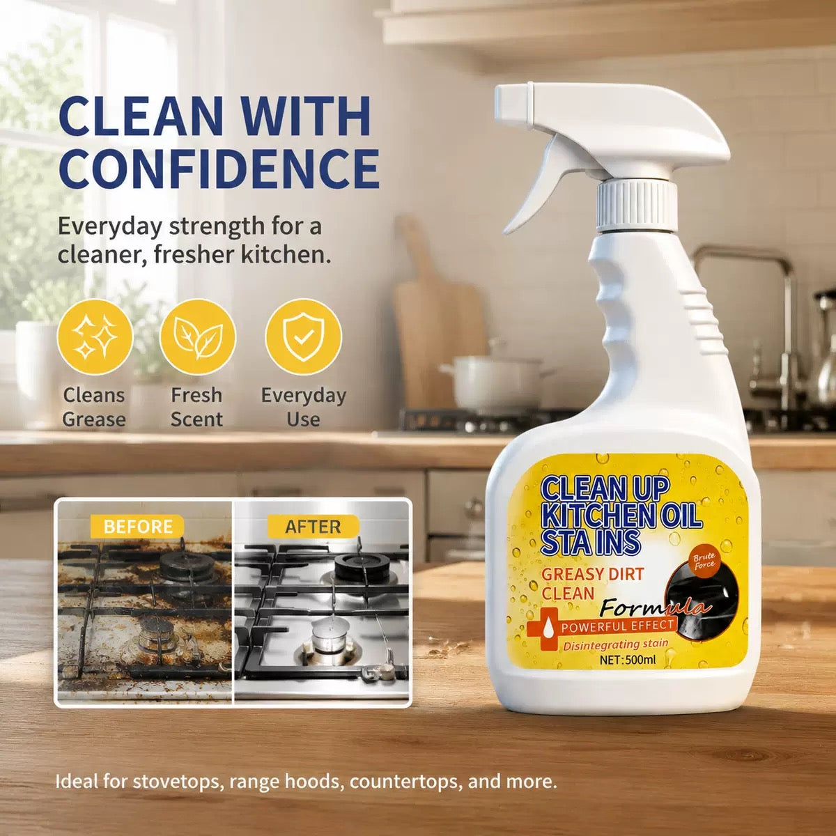 Kitchen Grease Cleaner Spray – Stovetop & Range Hood Cleaner