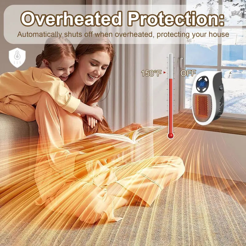 Wall Outlet Space Heater, 450W Plug in Electric Heater with Adjustable Thermostat