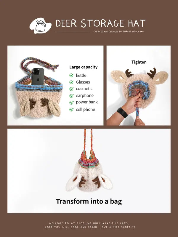 Festive Christmas Antler Knit Hat – Warm, Windproof & One Size Fits All
