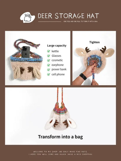 Festive Christmas Antler Knit Hat – Warm, Windproof & One Size Fits All
