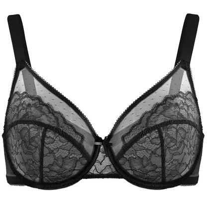 Enchante Floral Lace Plus Size Underwire Unlined Unpadded Minimizer Full Coverage Bra Women's Wear Comfortable Breathable Mesh Cup