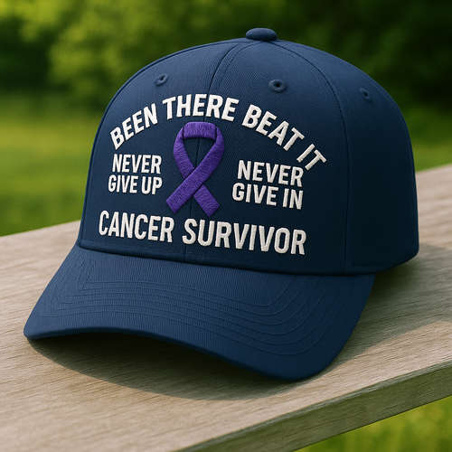 Cancer Survivor Embroidered Hat – "Never Give Up" Purple Ribbon Hat