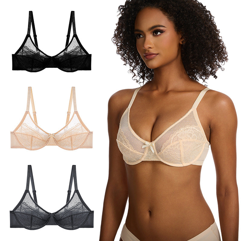 Enchante Floral Lace Plus Size Underwire Unlined Unpadded Minimizer Full Coverage Bra Women's Wear Comfortable Breathable Mesh Cup