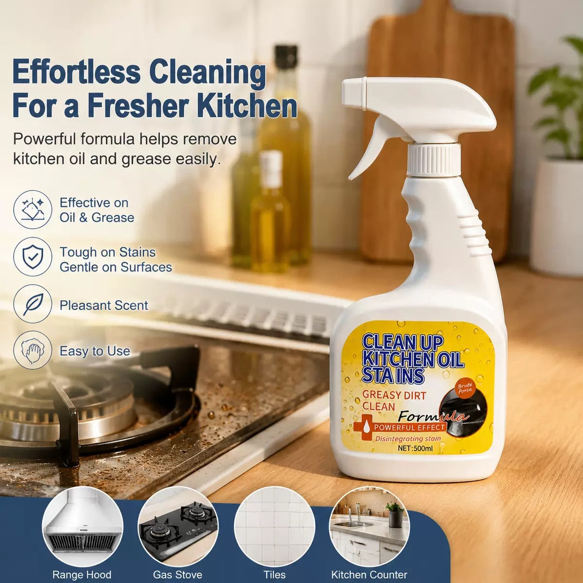 Kitchen Grease Cleaner Spray – Stovetop & Range Hood Cleaner