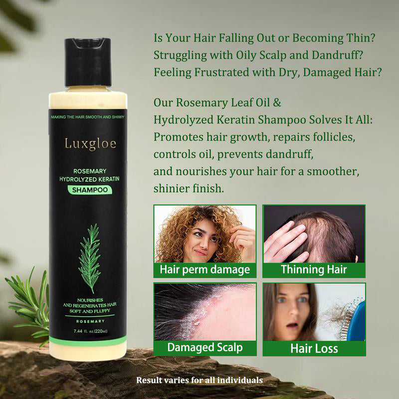 Buy 2 Get 1 Free! Luxgloe Rosemary Shampoo & Hair Serum – Boost Growth, Reduce Oil & Dandruff, Restore Shine
