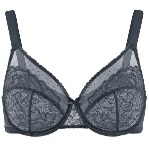 Enchante Floral Lace Plus Size Underwire Unlined Unpadded Minimizer Full Coverage Bra Women's Wear Comfortable Breathable Mesh Cup
